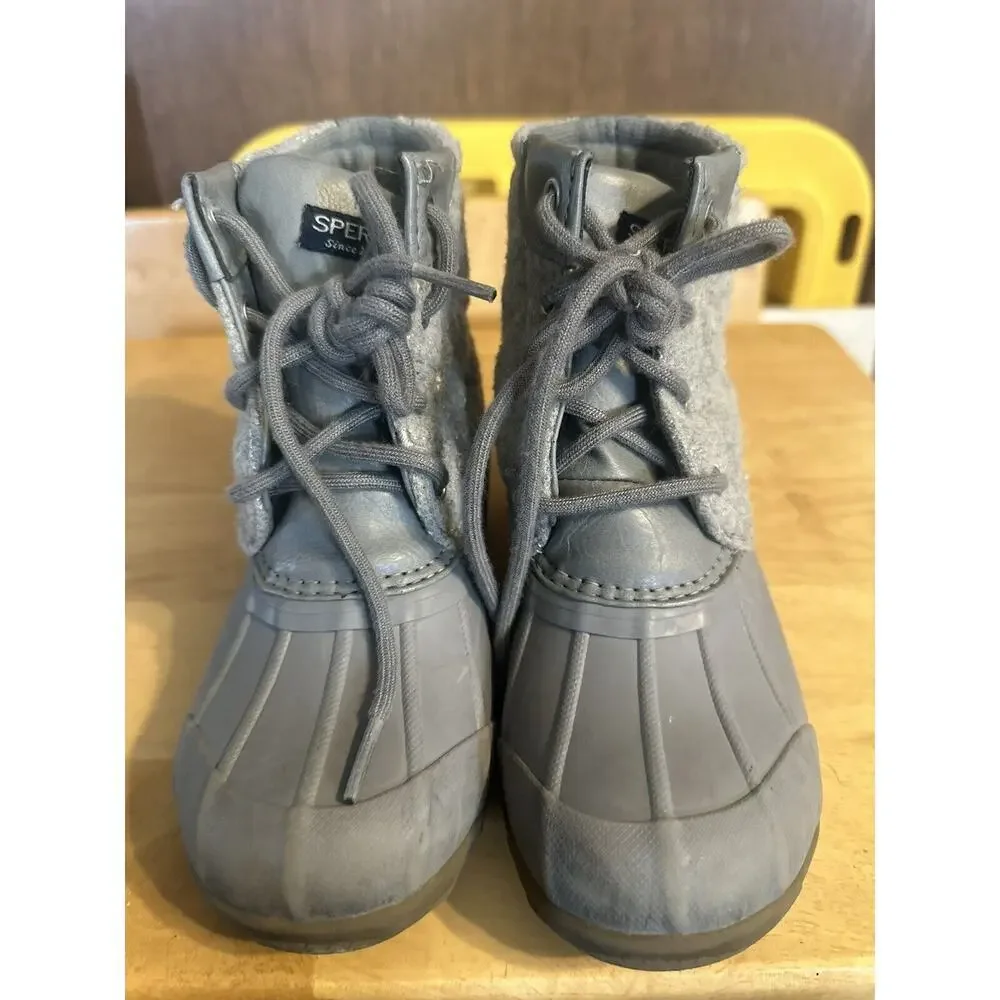 Sperry Gray Duck Boots YOUTH size 13M 50% Wool 50% Polyester Winter Snow RAIN